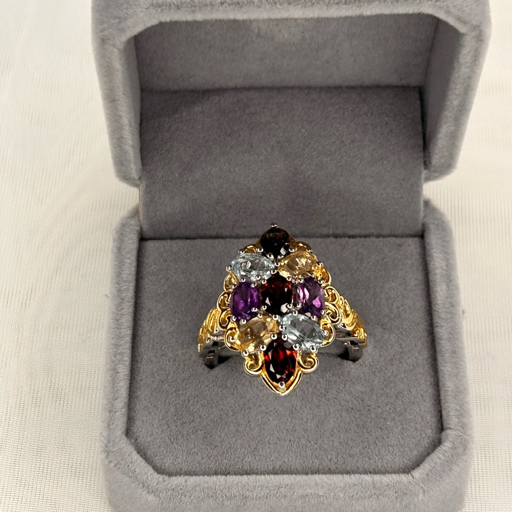 KARIS 925 Multi Gemstone 4.40 ctw Ring in 18K YG Plated and Platinum Bond